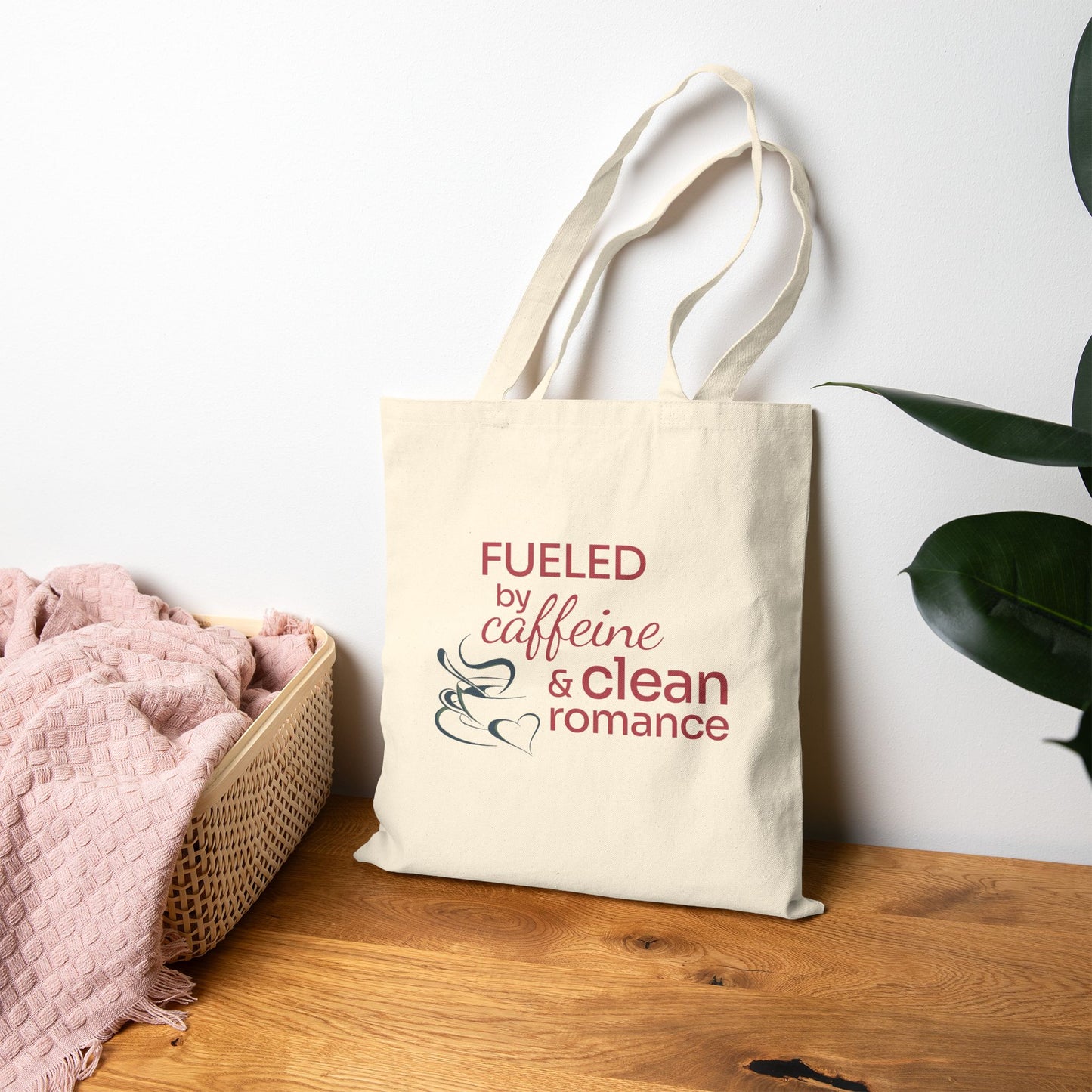 Tote Bag — "Fueled by Caffeine & Clean Romance" Canvas Grocery/Book Tote